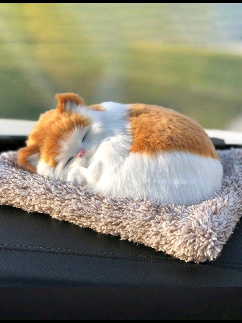 Realistic Sleeping Cat Figurine Plush - White & Ginger Car  Decor